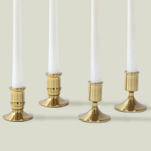 Candelabra & Candle Holders |   Set of 4 Vintage Gold Metal Pillar Candle Holders with Sturdy Round Base, Standard Taper Candle Holder Candlestick Stands – 2.5″,3″ Candelabra & Candle Holders Candelabra & Candle Holders