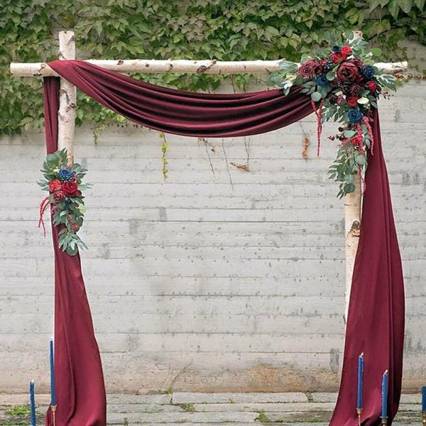 Ceiling Décor |   18ft Burgundy Sheer Organza Wedding Arch Drapery Fabric, Window Scarf Valance Backdrop Stand Ceiling Drapes Burgundy