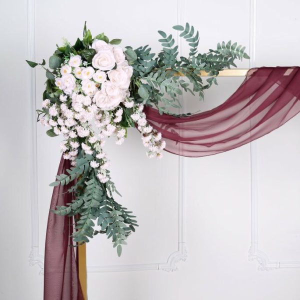 Ceiling Décor |   18ft Burgundy Sheer Organza Wedding Arch Drapery Fabric, Window Scarf Valance Backdrop Stand Ceiling Drapes Burgundy