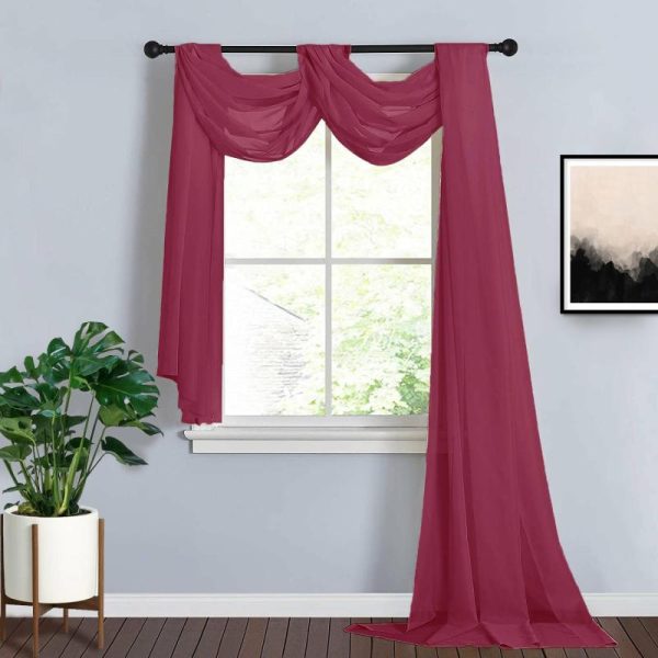 Ceiling Décor |   18ft Burgundy Sheer Organza Wedding Arch Drapery Fabric, Window Scarf Valance Backdrop Stand Ceiling Drapes Burgundy