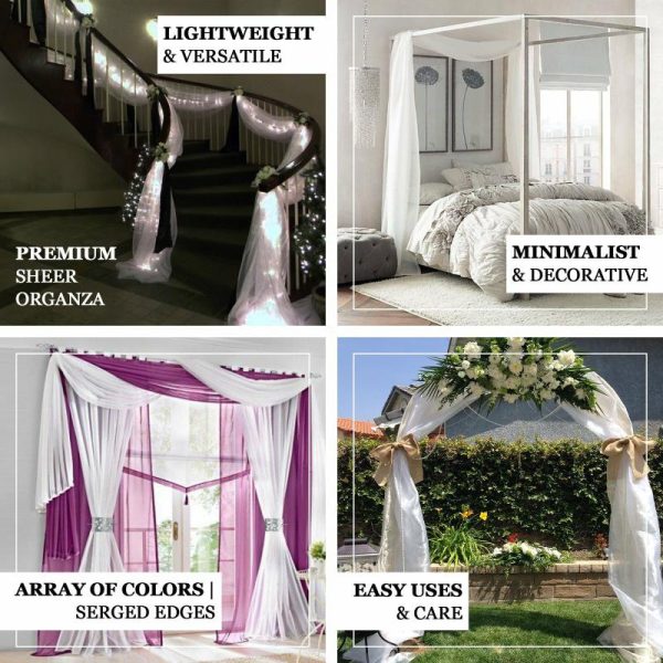 Ceiling Décor |   18ft Burgundy Sheer Organza Wedding Arch Drapery Fabric, Window Scarf Valance Backdrop Stand Ceiling Drapes Burgundy