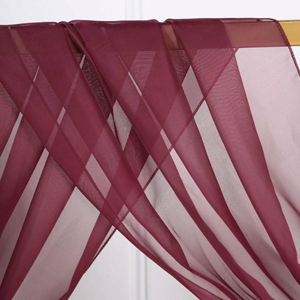 Ceiling Décor |   18ft Burgundy Sheer Organza Wedding Arch Drapery Fabric, Window Scarf Valance Backdrop Stand Ceiling Drapes Burgundy