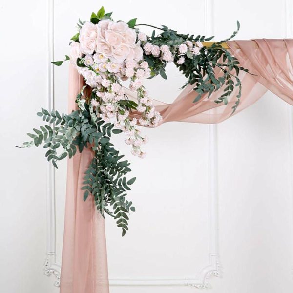 Ceiling Décor |   18ft Dusty Rose Sheer Organza Wedding Arch Drapery Fabric, Window Scarf Valance Backdrop Stand Ceiling Drapes Ceiling Décor