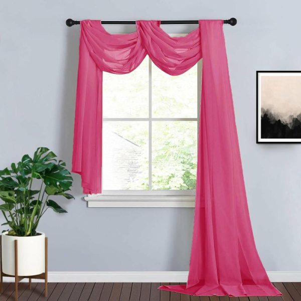 Ceiling Décor |   18ft Fuchsia Rose Sheer Organza Wedding Arch Drapery Fabric, Window Scarf Valance Backdrop Stand Ceiling Drapes Ceiling Décor