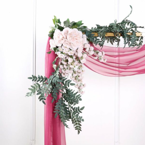 Ceiling Décor |   18ft Fuchsia Rose Sheer Organza Wedding Arch Drapery Fabric, Window Scarf Valance Backdrop Stand Ceiling Drapes Ceiling Décor