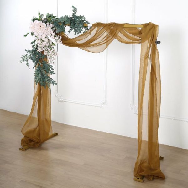 Ceiling Décor |   18ft Gold Sheer Organza Wedding Arch Drapery Fabric, Window Scarf Valance Backdrop Stand Ceiling Drapes Ceiling Décor