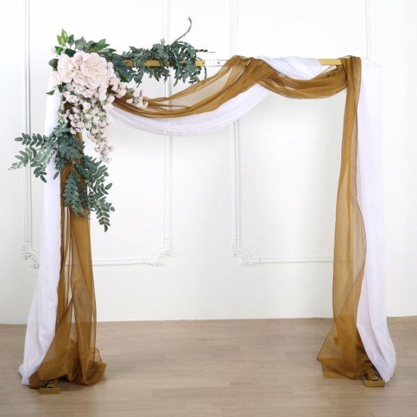 Ceiling Décor |   18ft Gold Sheer Organza Wedding Arch Drapery Fabric, Window Scarf Valance Backdrop Stand Ceiling Drapes Ceiling Décor