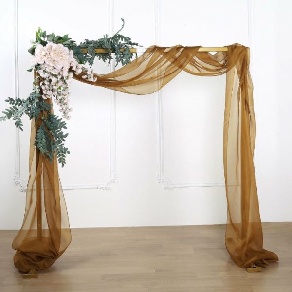 Ceiling Décor |   18ft Gold Sheer Organza Wedding Arch Drapery Fabric, Window Scarf Valance Backdrop Stand Ceiling Drapes Ceiling Décor