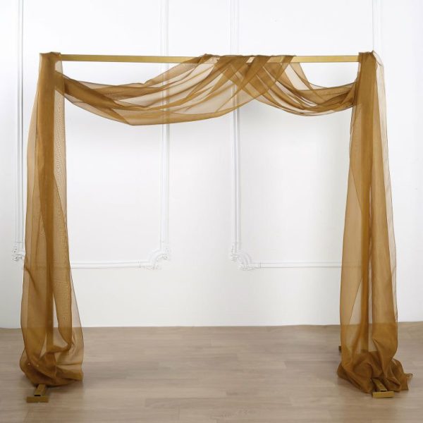 Ceiling Décor |   18ft Gold Sheer Organza Wedding Arch Drapery Fabric, Window Scarf Valance Backdrop Stand Ceiling Drapes Ceiling Décor