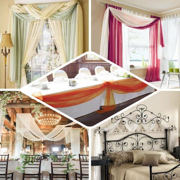 Ceiling Décor |   18ft Gold Sheer Organza Wedding Arch Drapery Fabric, Window Scarf Valance Backdrop Stand Ceiling Drapes Ceiling Décor