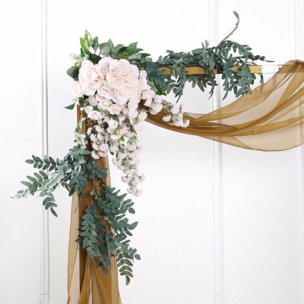 Ceiling Décor |   18ft Gold Sheer Organza Wedding Arch Drapery Fabric, Window Scarf Valance Backdrop Stand Ceiling Drapes Ceiling Décor