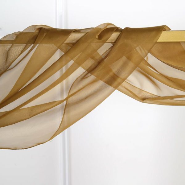 Ceiling Décor |   18ft Gold Sheer Organza Wedding Arch Drapery Fabric, Window Scarf Valance Backdrop Stand Ceiling Drapes Ceiling Décor