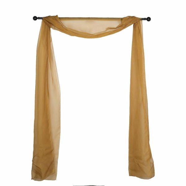 Ceiling Décor |   18ft Gold Sheer Organza Wedding Arch Drapery Fabric, Window Scarf Valance Backdrop Stand Ceiling Drapes Ceiling Décor