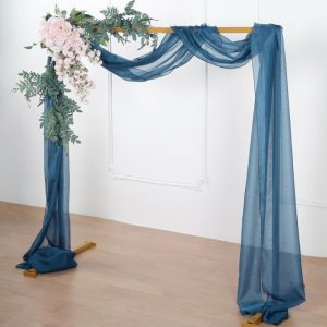 Ceiling Décor |   18ft Navy Blue Sheer Organza Wedding Arch Drapery Fabric, Window Scarf Valance Backdrop Stand Ceiling Drapes Ceiling Décor