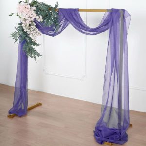 Ceiling Décor |   18ft Purple Sheer Organza Wedding Arch Drapery Fabric, Window Scarf Valance Backdrop Stand Ceiling Drapes Ceiling Décor