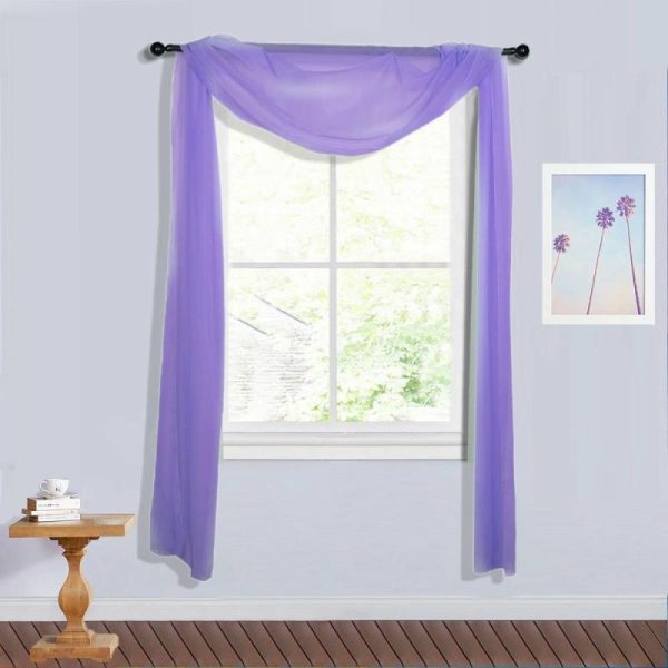 Ceiling Décor |   18ft Purple Sheer Organza Wedding Arch Drapery Fabric, Window Scarf Valance Backdrop Stand Ceiling Drapes Ceiling Décor