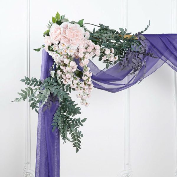 Ceiling Décor |   18ft Purple Sheer Organza Wedding Arch Drapery Fabric, Window Scarf Valance Backdrop Stand Ceiling Drapes Ceiling Décor