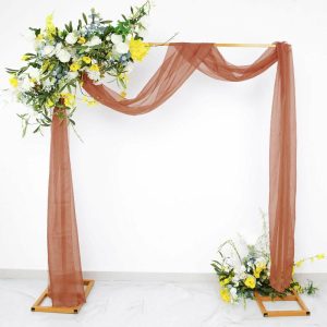 Ceiling Décor |   18ft Terracotta (Rust) Sheer Organza Wedding Arch Drapery Fabric, Window Scarf Valance Backdrop Stand Ceiling Drapes Ceiling Décor