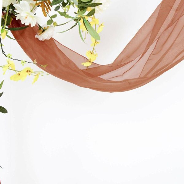 Ceiling Décor |   18ft Terracotta (Rust) Sheer Organza Wedding Arch Drapery Fabric, Window Scarf Valance Backdrop Stand Ceiling Drapes Ceiling Décor