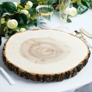 Centerpiece Décor |   15″ Dia Natural Wood Charger Plates With Bark Edge Wood Slice Chargers Rustic Wedding Table Settings Centerpiece Décor Centerpiece Décor