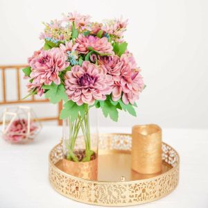 Centerpiece Décor |   2 Bushes Dusty Rose Blue Artificial Silk Dahlia Flower Bouquet Spray Centerpiece Décor Centerpiece Décor