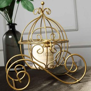 Centerpiece Stands |   11″ Gold Wrought Iron Cinderella Carriage Candle Holder or Card Display Centerpiece Stands Centerpiece Stands