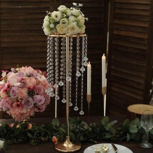 Centerpiece Stands |   2 Pack 24″ Gold Metal Flower Stand Wedding Centerpiece with Acrylic Beaded Chains, Crystal Flower Pedestal Table Centerpiece Centerpiece Stands Centerpiece Stands