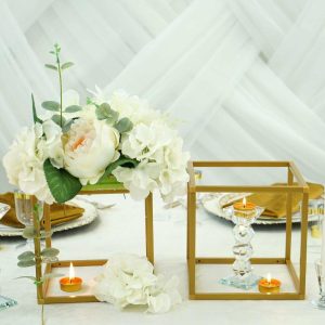 Centerpiece Stands |   2 Pack 8″ Square Gold Metal Frame Wedding Flower Stands, Geometric Centerpieces Centerpiece Stands Centerpiece Stands