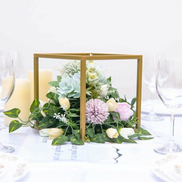 Centerpiece Stands |   2 Pack 8″ Square Gold Metal Frame Wedding Flower Stands, Geometric Centerpieces Centerpiece Stands Centerpiece Stands