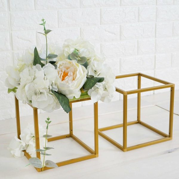 Centerpiece Stands |   2 Pack 8″ Square Gold Metal Frame Wedding Flower Stands, Geometric Centerpieces Centerpiece Stands Centerpiece Stands