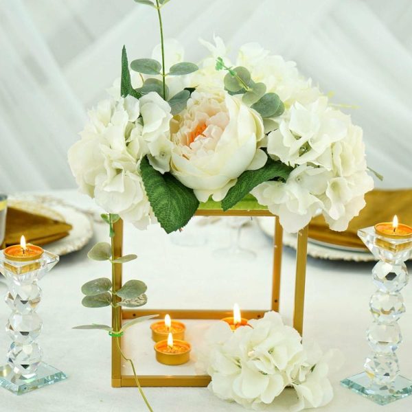 Centerpiece Stands |   2 Pack 8″ Square Gold Metal Frame Wedding Flower Stands, Geometric Centerpieces Centerpiece Stands Centerpiece Stands