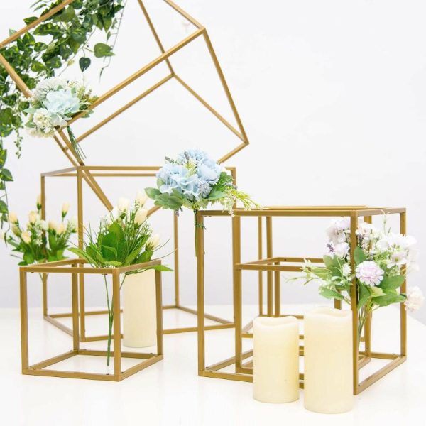 Centerpiece Stands |   2 Pack 8″ Square Gold Metal Frame Wedding Flower Stands, Geometric Centerpieces Centerpiece Stands Centerpiece Stands