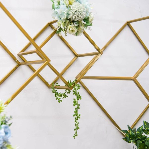 Centerpiece Stands |   2 Pack 8″ Square Gold Metal Frame Wedding Flower Stands, Geometric Centerpieces Centerpiece Stands Centerpiece Stands