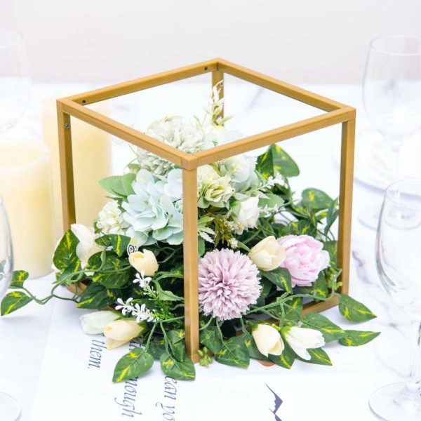 Centerpiece Stands |   2 Pack 8″ Square Gold Metal Frame Wedding Flower Stands, Geometric Centerpieces Centerpiece Stands Centerpiece Stands