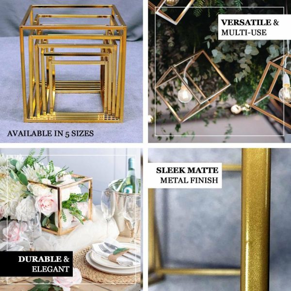 Centerpiece Stands |   2 Pack 8″ Square Gold Metal Frame Wedding Flower Stands, Geometric Centerpieces Centerpiece Stands Centerpiece Stands