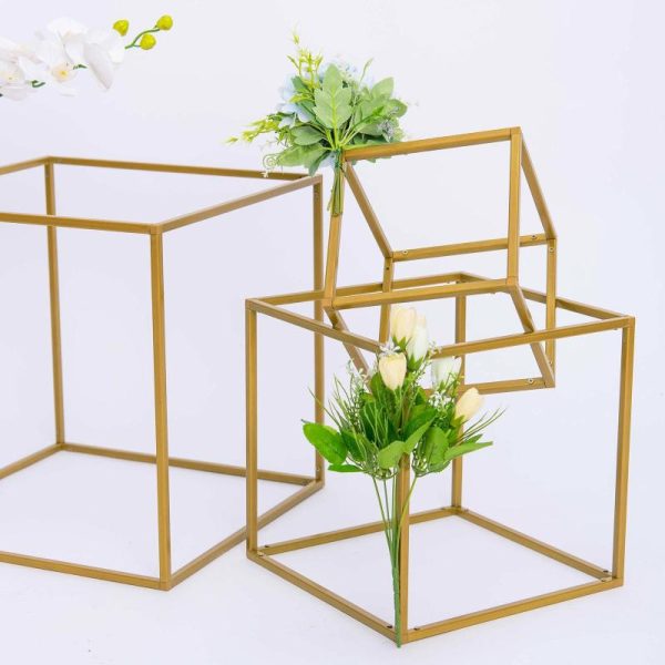 Centerpiece Stands |   2 Pack 8″ Square Gold Metal Frame Wedding Flower Stands, Geometric Centerpieces Centerpiece Stands Centerpiece Stands