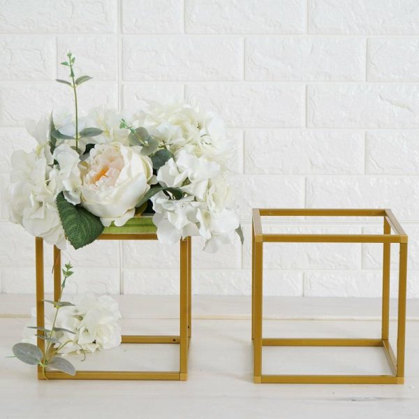 Centerpiece Stands |   2 Pack 8″ Square Gold Metal Frame Wedding Flower Stands, Geometric Centerpieces Centerpiece Stands Centerpiece Stands