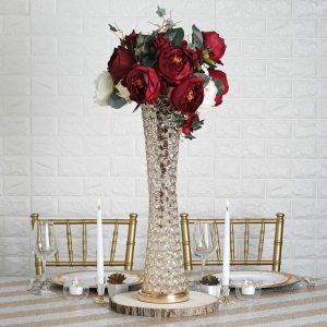 Centerpiece Stands |   24″ Metallic Gold and Crystal Beaded Hurricane Floral Vase Centerpiece Centerpiece Stands Centerpiece Stands