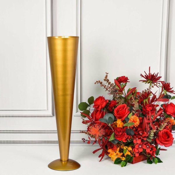 Centerpiece Stands |   28″ Tall Brushed Gold Metal Trumpet Flower Vase Wedding Centerpiece Centerpiece Stands Centerpiece Stands