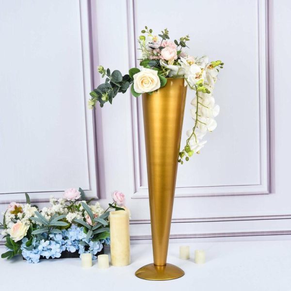 Centerpiece Stands |   28″ Tall Brushed Gold Metal Trumpet Flower Vase Wedding Centerpiece Centerpiece Stands Centerpiece Stands