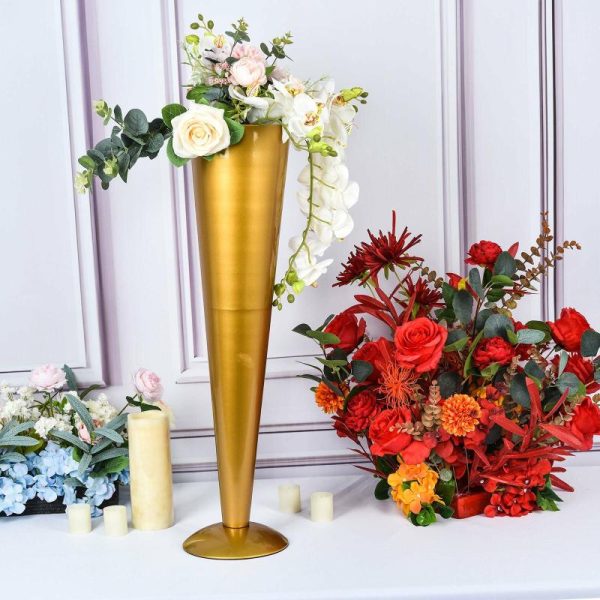 Centerpiece Stands |   28″ Tall Brushed Gold Metal Trumpet Flower Vase Wedding Centerpiece Centerpiece Stands Centerpiece Stands