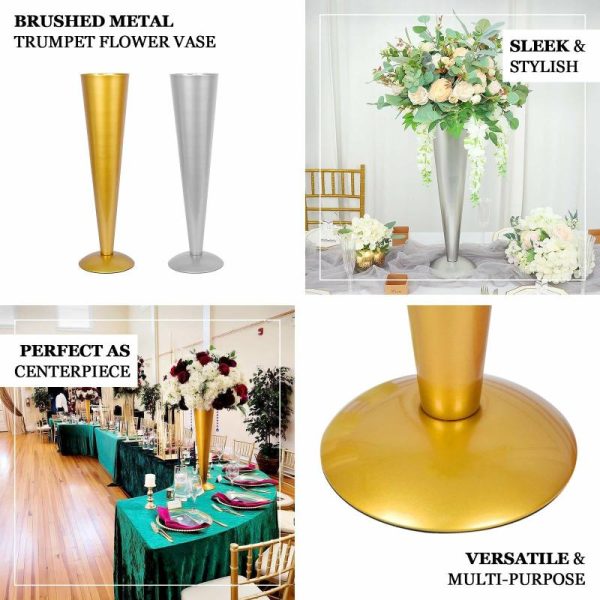 Centerpiece Stands |   28″ Tall Brushed Gold Metal Trumpet Flower Vase Wedding Centerpiece Centerpiece Stands Centerpiece Stands