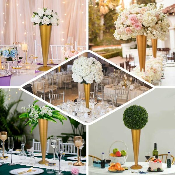 Centerpiece Stands |   28″ Tall Brushed Gold Metal Trumpet Flower Vase Wedding Centerpiece Centerpiece Stands Centerpiece Stands