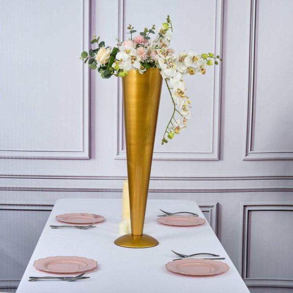 Centerpiece Stands |   28″ Tall Brushed Gold Metal Trumpet Flower Vase Wedding Centerpiece Centerpiece Stands Centerpiece Stands