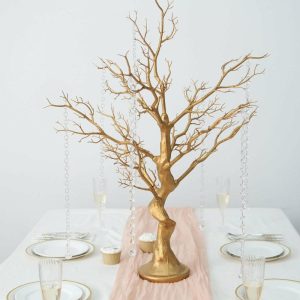 Centerpiece Stands |   34″ Metallic Gold Manzanita Centerpiece Tree + 8 Acrylic Bead Chains Centerpiece Stands Centerpiece Stands