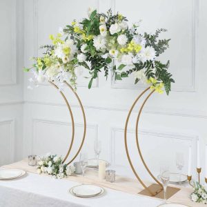 Centerpiece Stands |   38″ Gold Metal Floral Arch Frame Table Display Stand With Curvy Design, Large Table Centerpiece or Wedding Aisle Prop Centerpiece Stands Centerpiece Stands