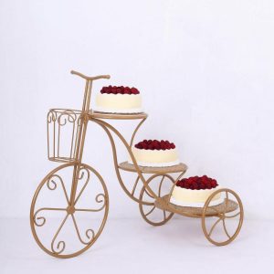 Centerpiece Stands |   40″ 3-Tier Gold Metal Bicycle Cupcake Dessert Display Stand With Mesh Trays, Multi-layered Wedding Cake Stand Centerpiece Stands Centerpiece Stands