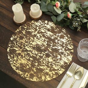 Chargers & Placemats |   10 Pack 13″ Metallic Gold Foil Mesh Table Placemats, Disposable Round Shiny Dining Mats Chargers & Centerpieces Chargers & Placemats