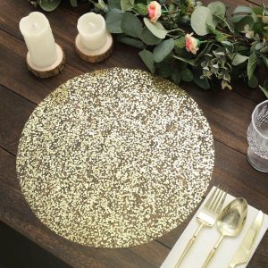 Chargers & Placemats |   10 Pack 13″ Metallic Gold Sequin Mesh Table Placemats, Round Sparkly Dust Free Sequin Dining Mats Chargers & Centerpieces Chargers & Placemats