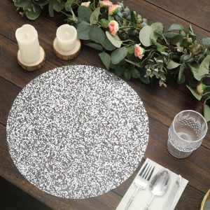 Chargers & Placemats |   10 Pack 13″ Metallic Silver Sequin Mesh Table Placemats, Round Sparkly Dust Free Sequin Dining Mats Chargers & Centerpieces Chargers & Placemats